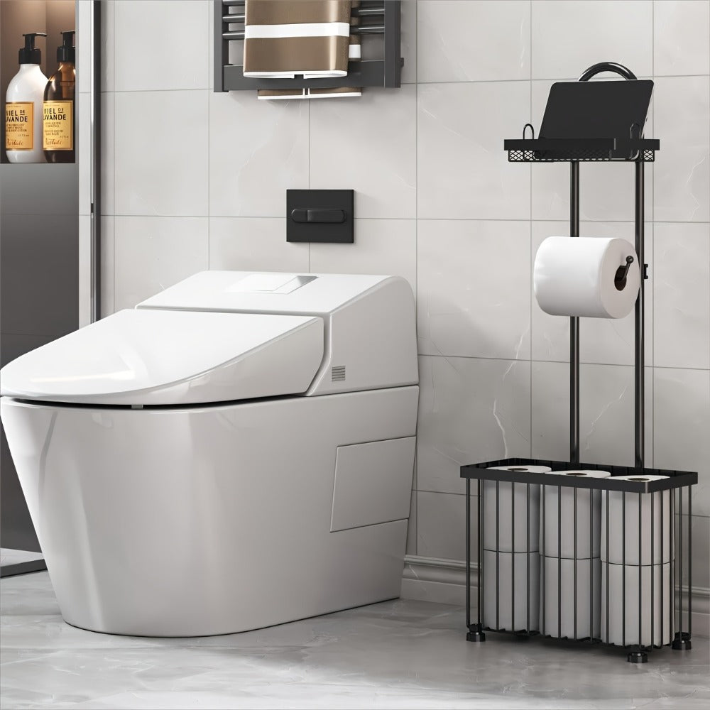 Toilet Paper Holder Freestanding with 6 Roll Storage Durable Steel Oil Rubbed Bronze Bathroom Organizer Space Saving No Installation Required