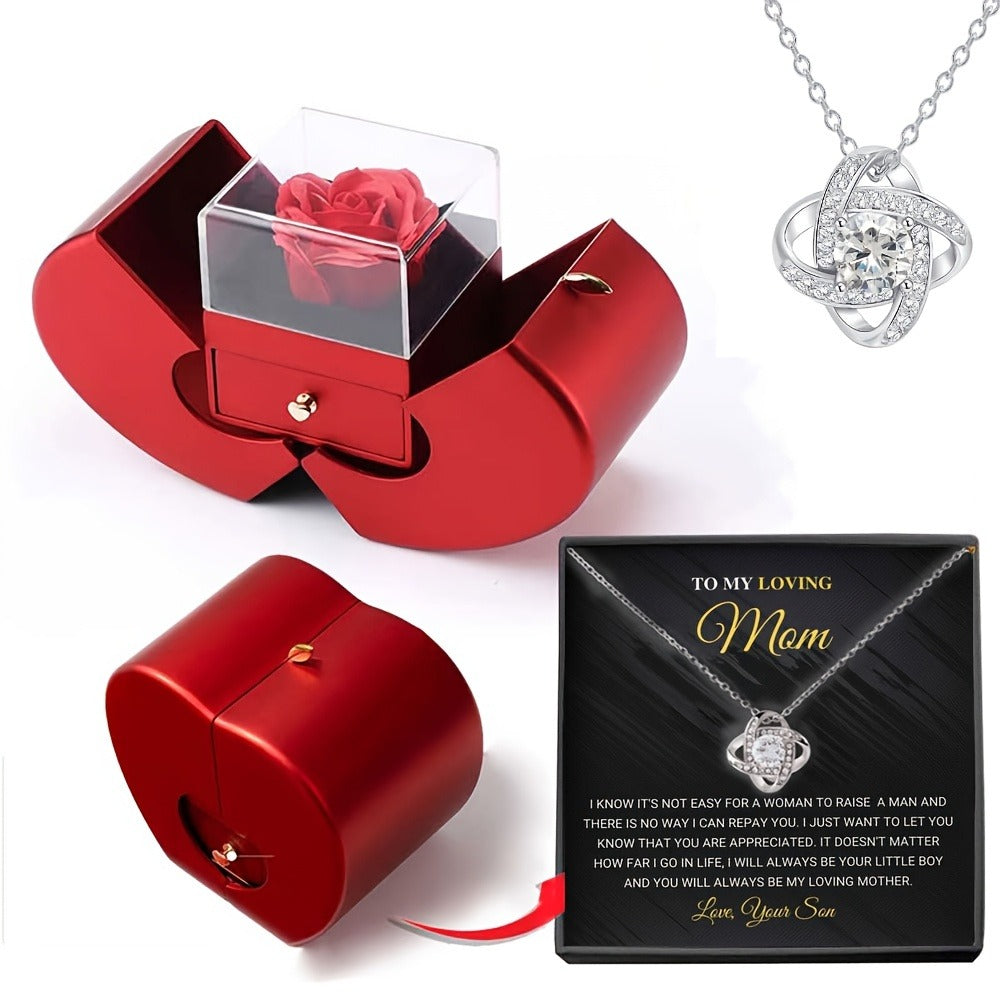 Preserved Real Rose Gift Box with I Love You in 100 Languages Necklace ¨C Romantic Gifts for Girlfriend Wife Mom ¨C Valentine's Day Birthday Mother's Day Christmas Gift Idea for Women