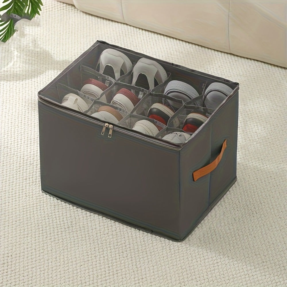 Oxford Fabric Shoe Storage Organizer with Adjustable Dividers, Transparent Lid & Handles ¨C Holds 12 Pairs, Foldable, Zippered Dustproof, 2 or 4 Pack