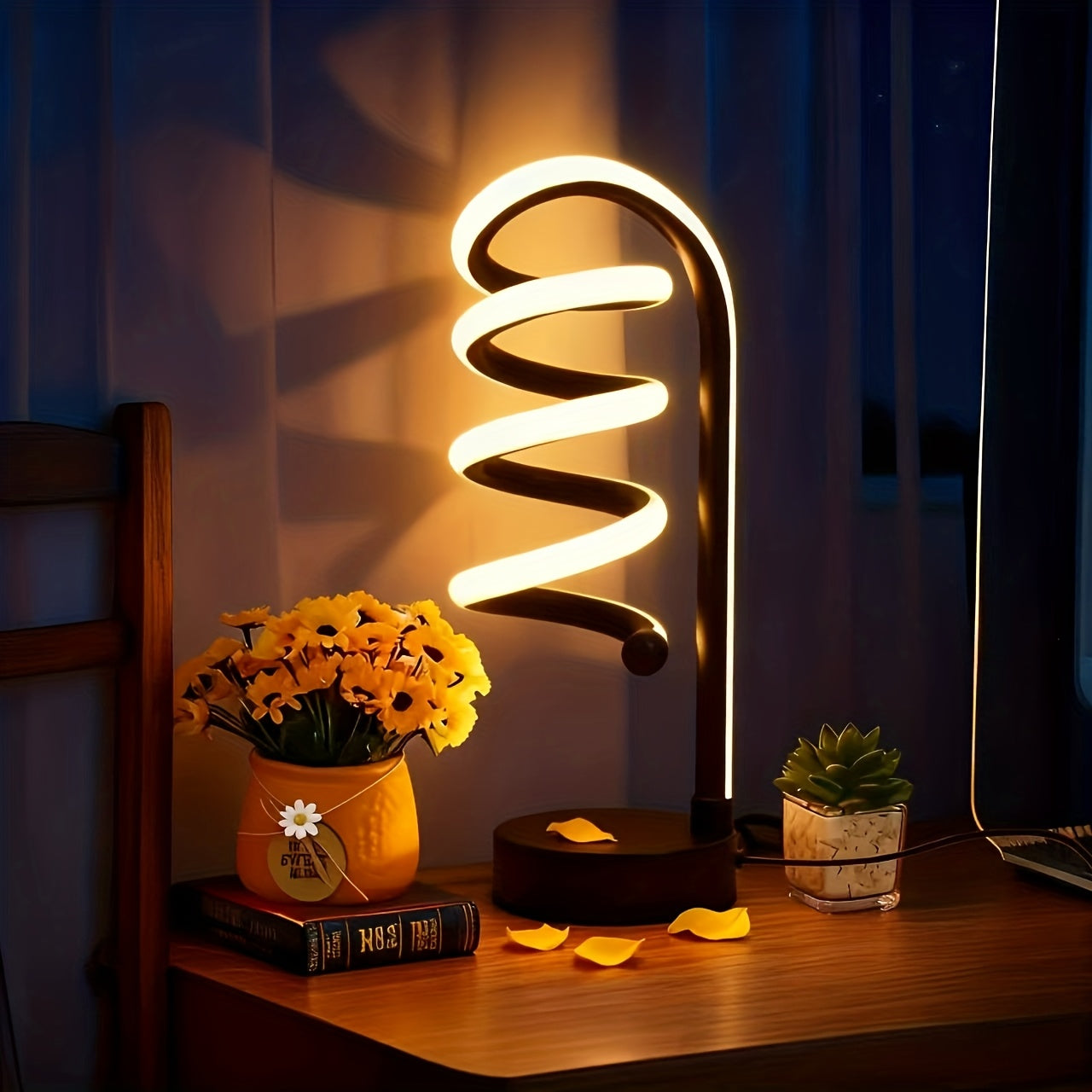 LED Table Lamp with Touch Control ¨C Spiral Vintage Desk Light, 3 Color Modes, Adjustable Arm, USB-C Powered, Minimalist Bedside Lamp for Bedroom, Living Room, Office & Study