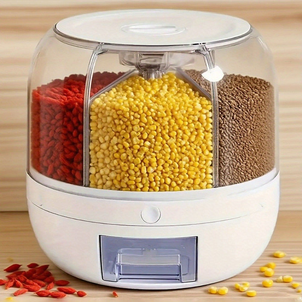 Rotating Rice Storage Container with Multi-Compartment ¨C Large Capacity Grain Bucket, Moisture-Proof Insect-Proof Sealed Tank for Rice, Flour, Pet Food Kitchen Organizer