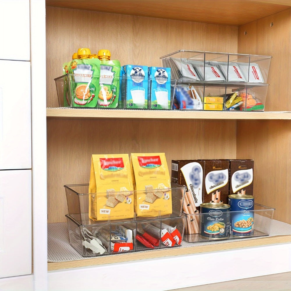 Clear Pantry Organizer Bins 6 Pack Plastic Fridge Organizer and Storage for Kitchen Cabinet Snacks Condiments Spices Pouches Food Packets Refrigerator Shelf