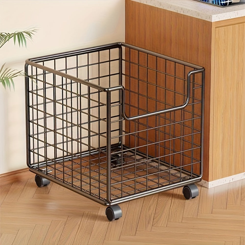 Rolling Metal Storage Basket with Wheels ¨C Multifunctional Wire Organizer Cart for Laundry Room, Bathroom, Kitchen & Closet, Open Shelf Bin, No Lid, Home Organization Storage Basket
