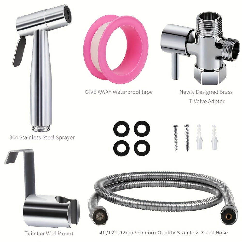 Wall-Mounted Handheld Spray Gun Set with Bracket, Teflon Tape & Flexible Hose ¨C Bathroom Bidet Sprayer for Toilet, Sink, Garden & Pet Washing