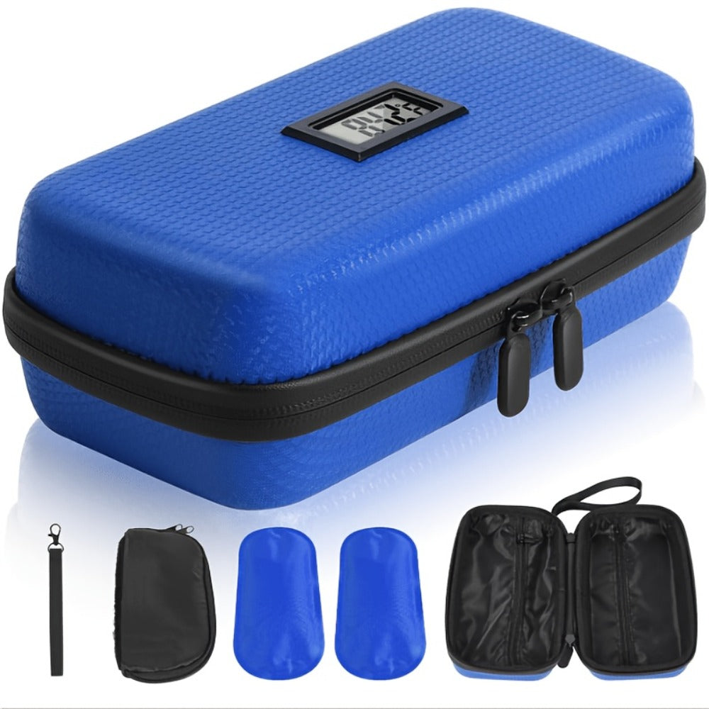 Insulin Cooler Travel Case 24 Hour Refrigerated Medication Case Temperature Display Wristband 2 Reusable Ice Packs Diabetic Insulin Pen Cooler Black Blue