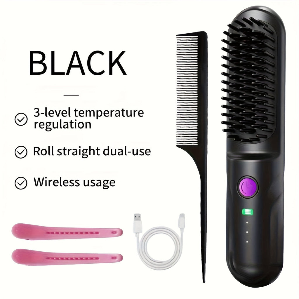 Wireless Hair Straightener Comb - Portable Cordless Straightening Brush with 3-Min Fast Heat, 3 Temp Settings 170-190¡ãC, Negative Ion Technology, 3D Comb Design, Lightweight Travel Hair Straightener