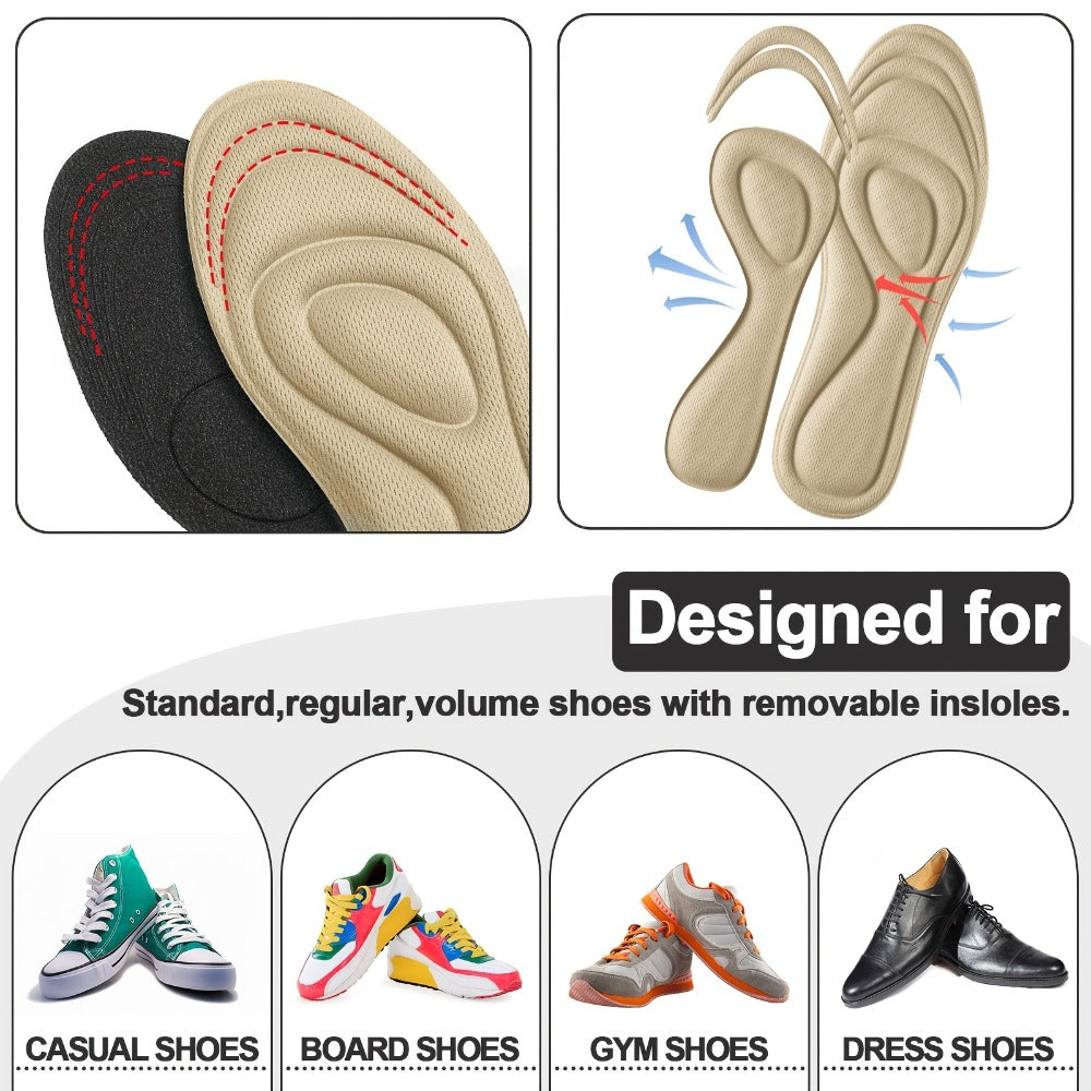 Shoe Insoles 8 Pairs 3D Cushioning Inserts for Men Women Sponge Replacement Innersoles for Work Boots Sneakers Everyday Shoes Sizes 6-11 Classic Colors