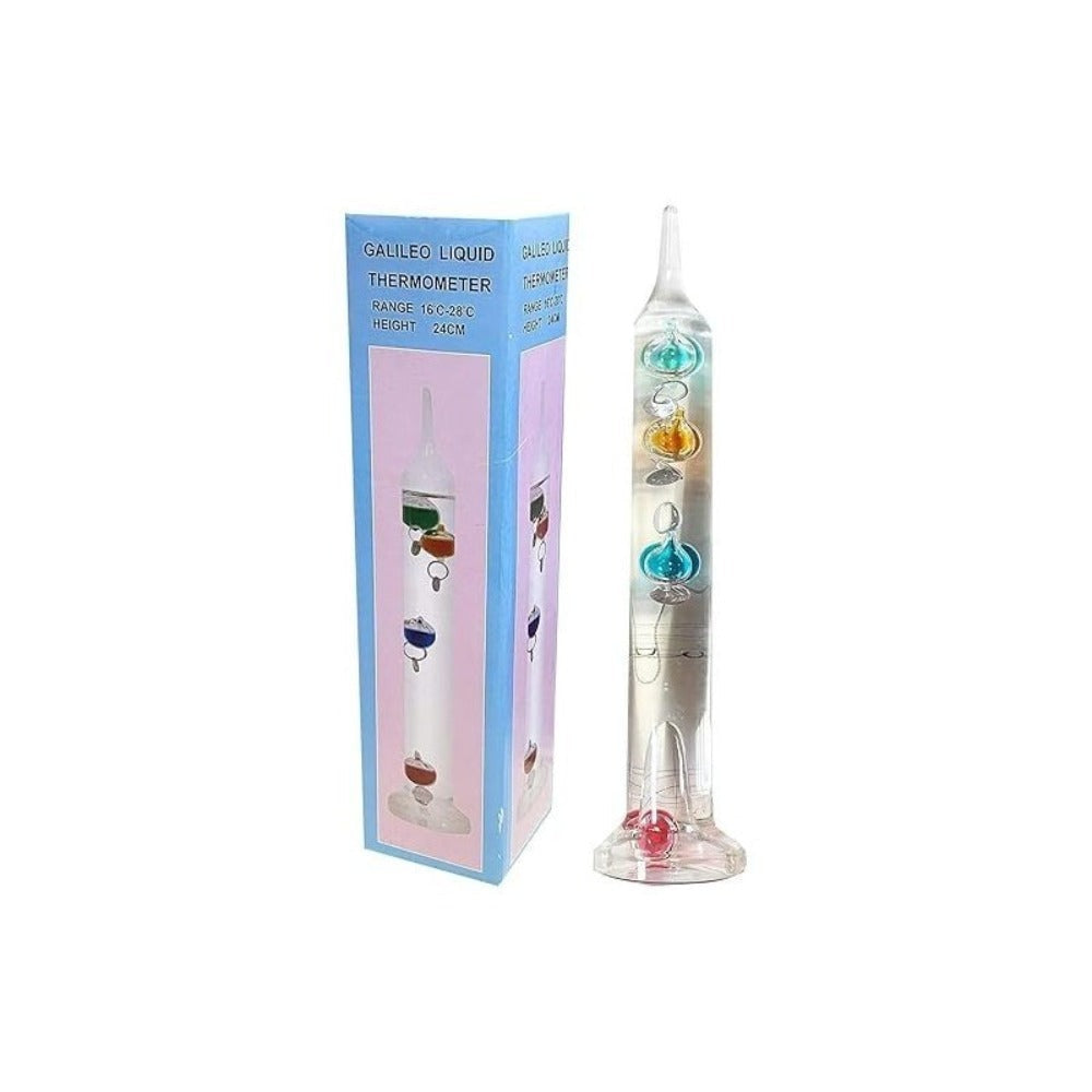Galileo Thermometer Glass Multicolor Floating Spheres 9.5 Inch Decorative Temperature Display 16¡ãC-28¡ãC for Home Office Desk Science Decor Gift