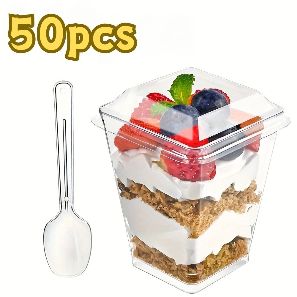 Disposable Dessert Cups with Lids & Spoons, 5oz Plastic Pudding Cups Set ¡ª 50/100/150/200 Pack Mini Clear Cups for Parties, Weddings, Picnics, Camping & Family Gatherings