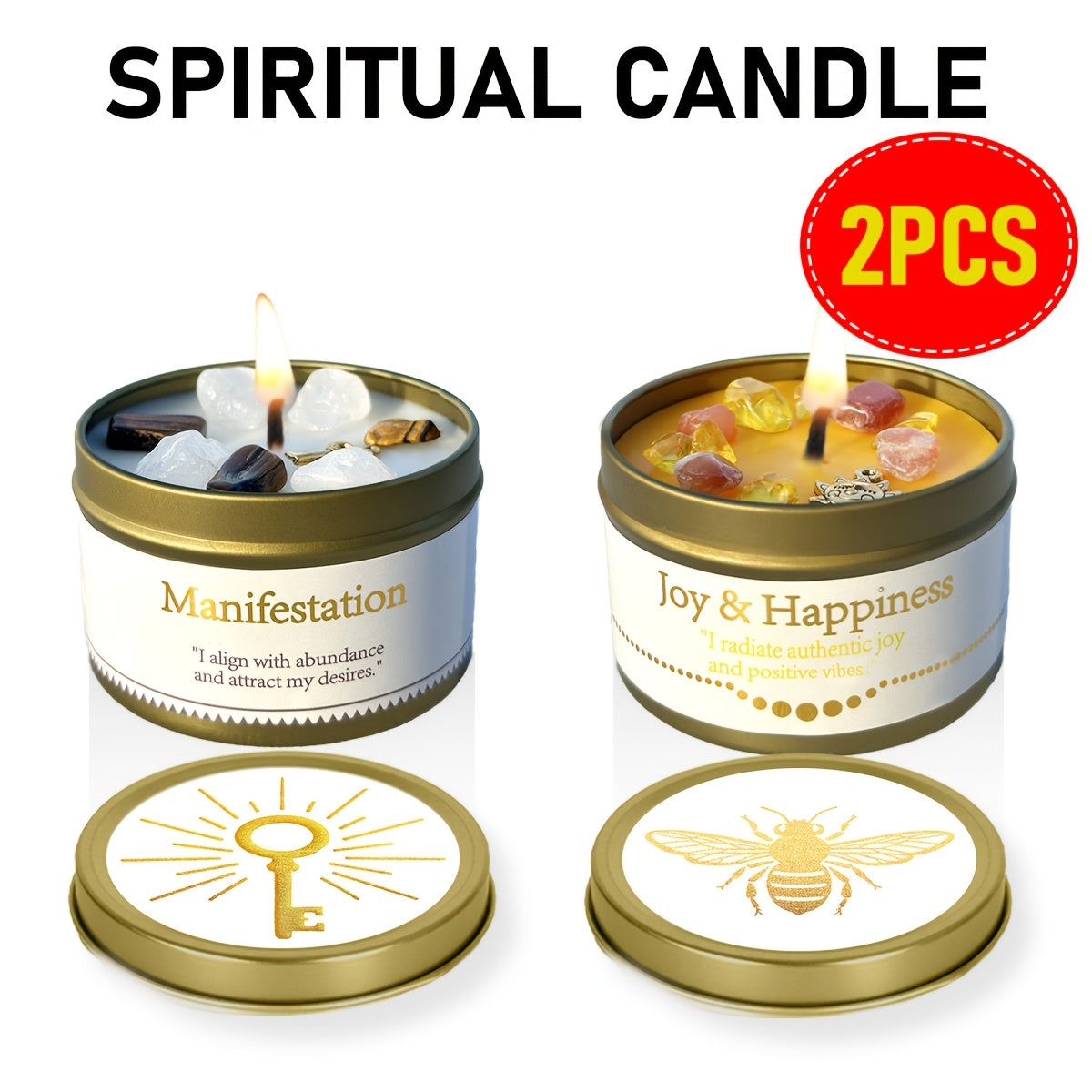 Manifestation Candles Scented Soy Wax with Crystal & Guidance Card for Meditation Yoga Focus | Law of Attraction Abundance Candle | Christmas Birthday Gift for Women