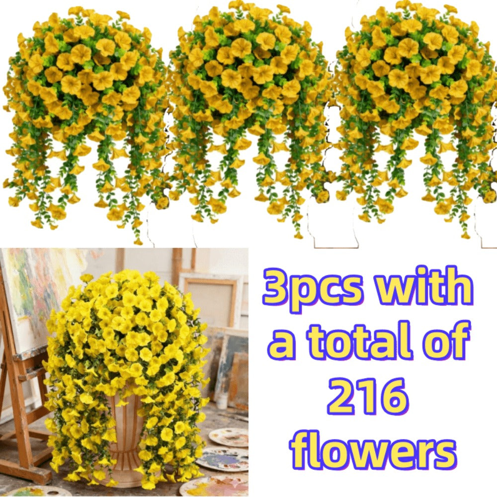 Artificial Rose Vine Hanging Garland 3pcs 216 Flowers - High-Density UV-Resistant Faux Rose Flower Vines with Realistic Roses & Foliage for Garden, Wedding, Porch, Terrace & Wall Decor, Multiple Colors
