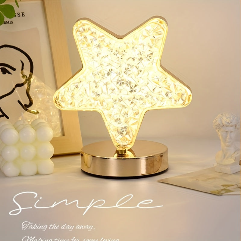 Crystal Touch Table Lamp Rechargeable ¨C Moon & Star Dimmable LED Night Light with 3-Color Modes for Bedroom, Living Room & Christmas Decoration