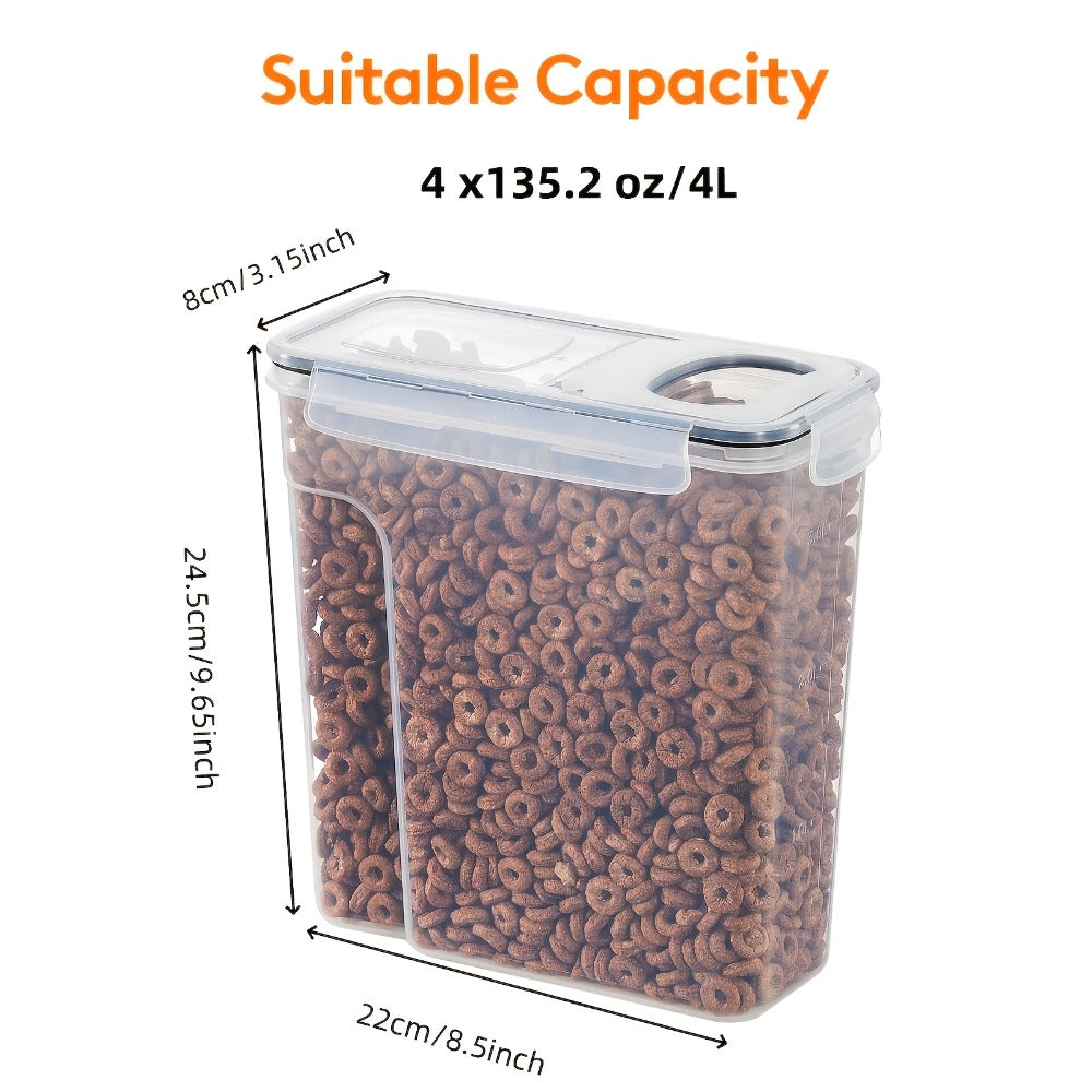 Airtight Food Storage Containers Set of 4 Large 1.06 Gallon Cereal Dispenser with Gull Wing Lid for Pantry Organization Kitchen Dry Food Grains Flour Sugar - BPA Free Canister Set