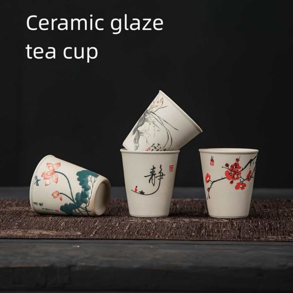 8pcs Chinese Ceramic Tea Cup & Saucer Set, Porcelain Kung Fu Tea Set for Tea Lovers, Wedding Favors, Cultural Gifts