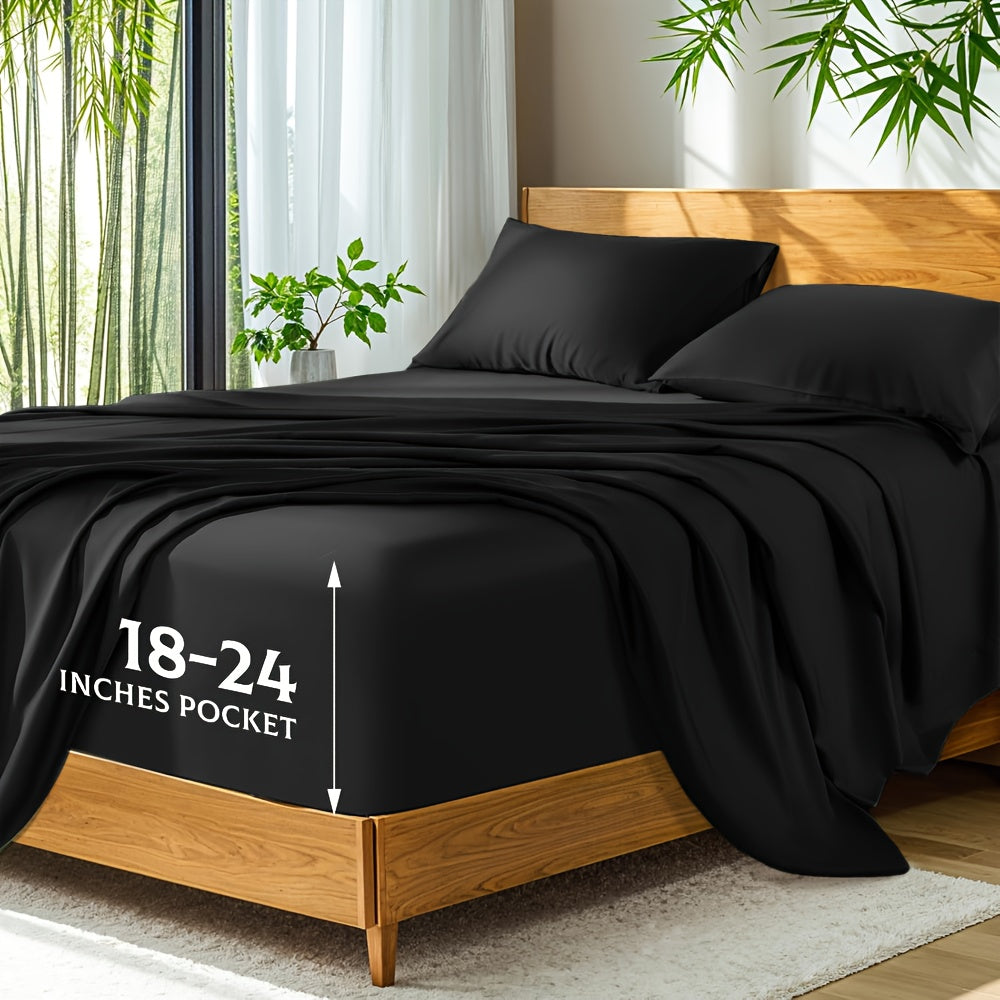 Bamboo Bed Sheets Set Twin Full Queen King ¨C Cooling Breathable Viscose Fitted Sheet for Hot Sleepers Hotel Luxury Deep Pocket Bedding 13 Colors Available