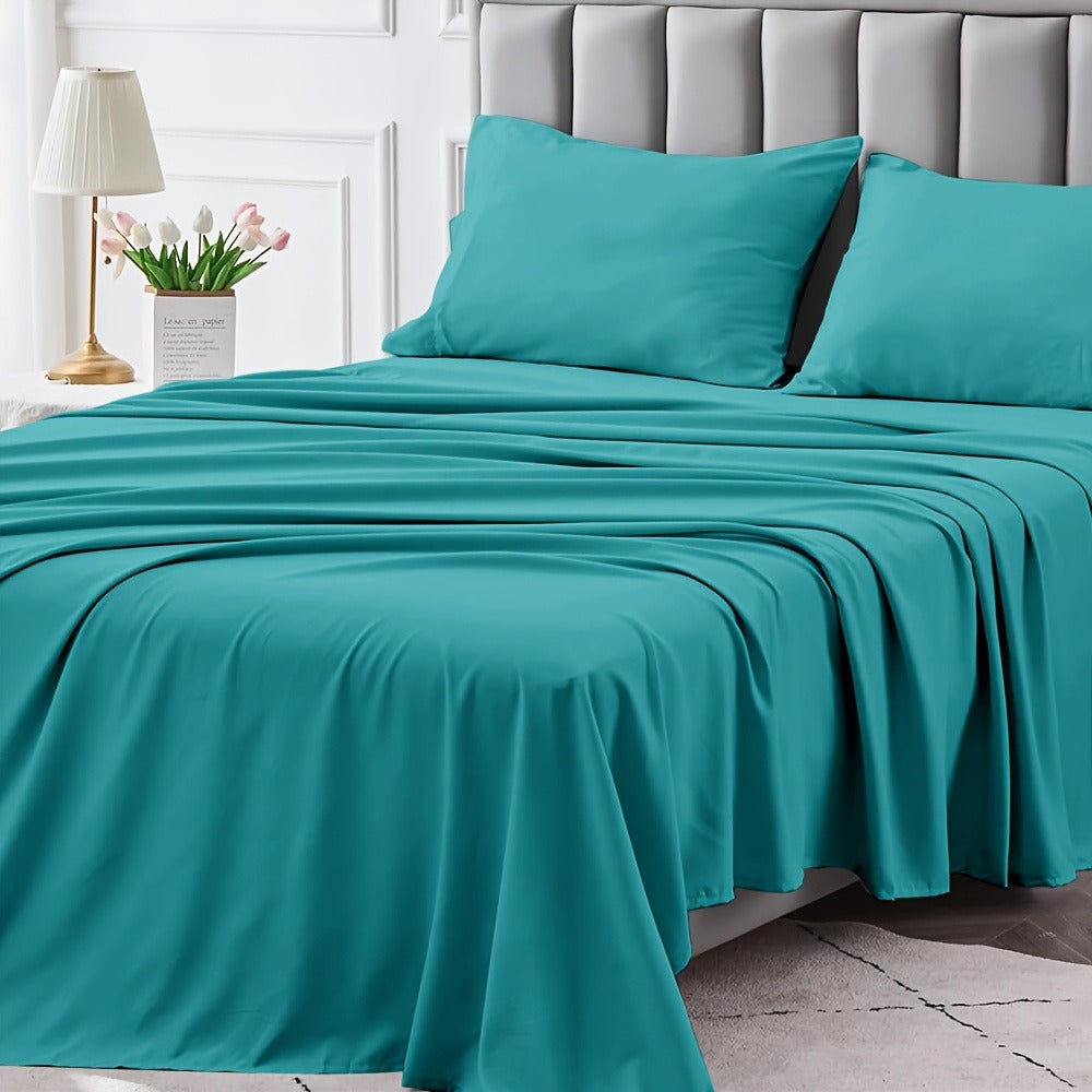 Microfiber Bed Sheet Set 4-Piece Deep Pocket Fitted Sheet Flat Sheet Pillowcases Twin Full Queen King All Colors Soft Breathable Fade Resistant Easy Care