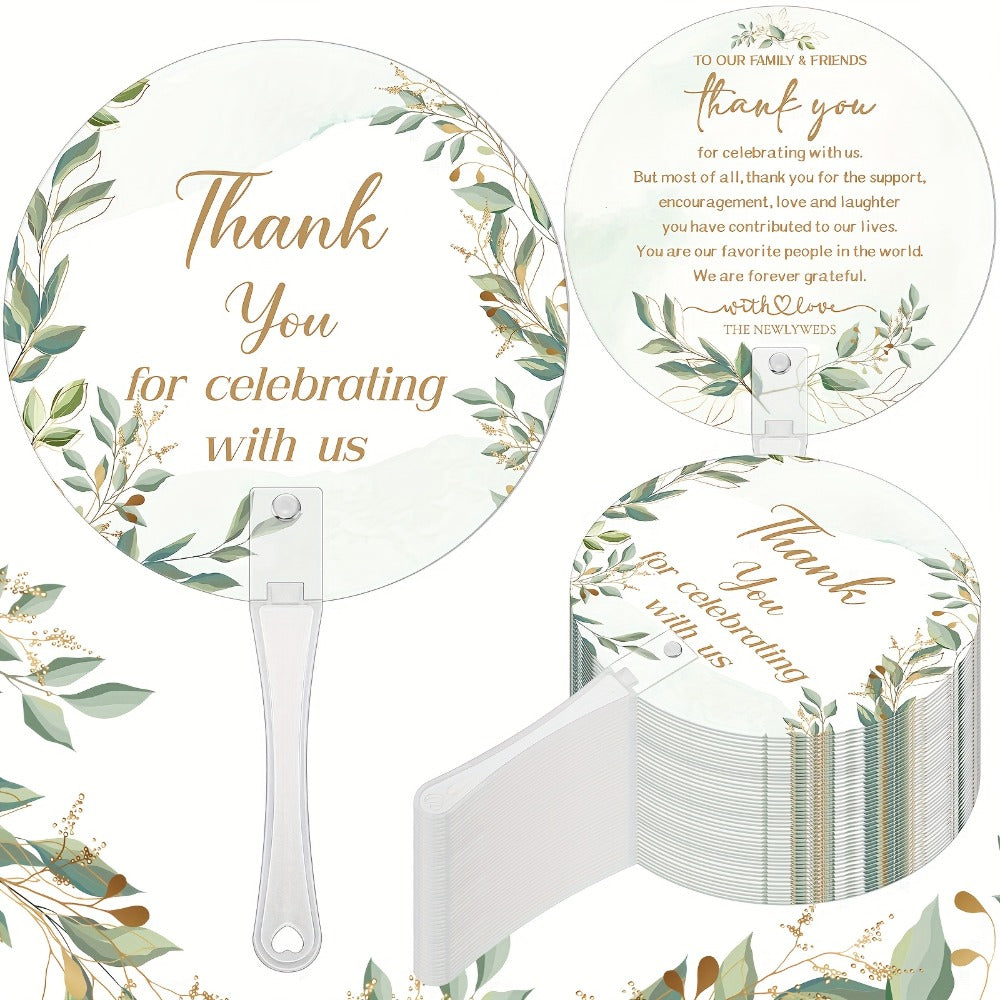 Wedding Hand Fans 100pcs Bulk Plastic Handheld Fans with Handle Greenery Leaf Design Cooling Fans for Ceremony Bridal Shower Party Guests Outdoor Hot Weather Events