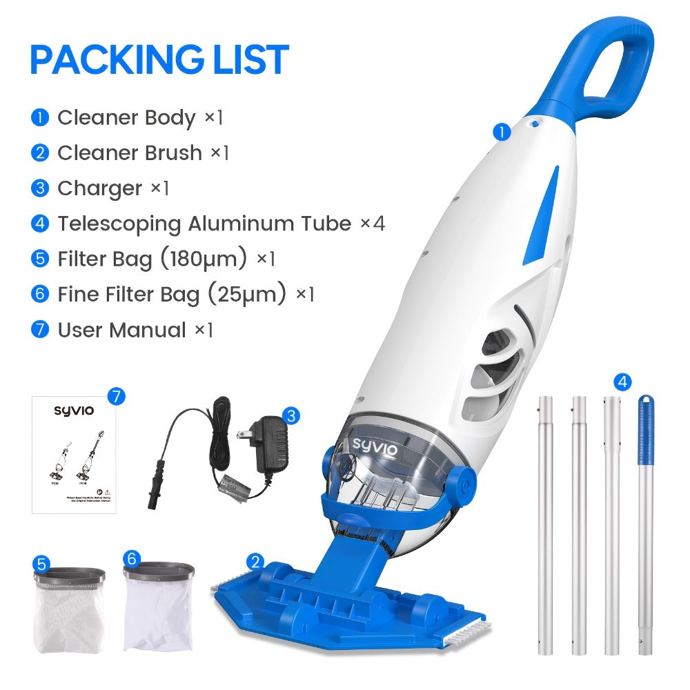 Cordless Pool Vacuum Cleaner with Telescopic Pole, 15.8 GPM Powerful Suction, 60-Min Runtime, Handheld Rechargeable Pool Cleaner for Above Ground & Inground Pools, Removes Leaves & Debris