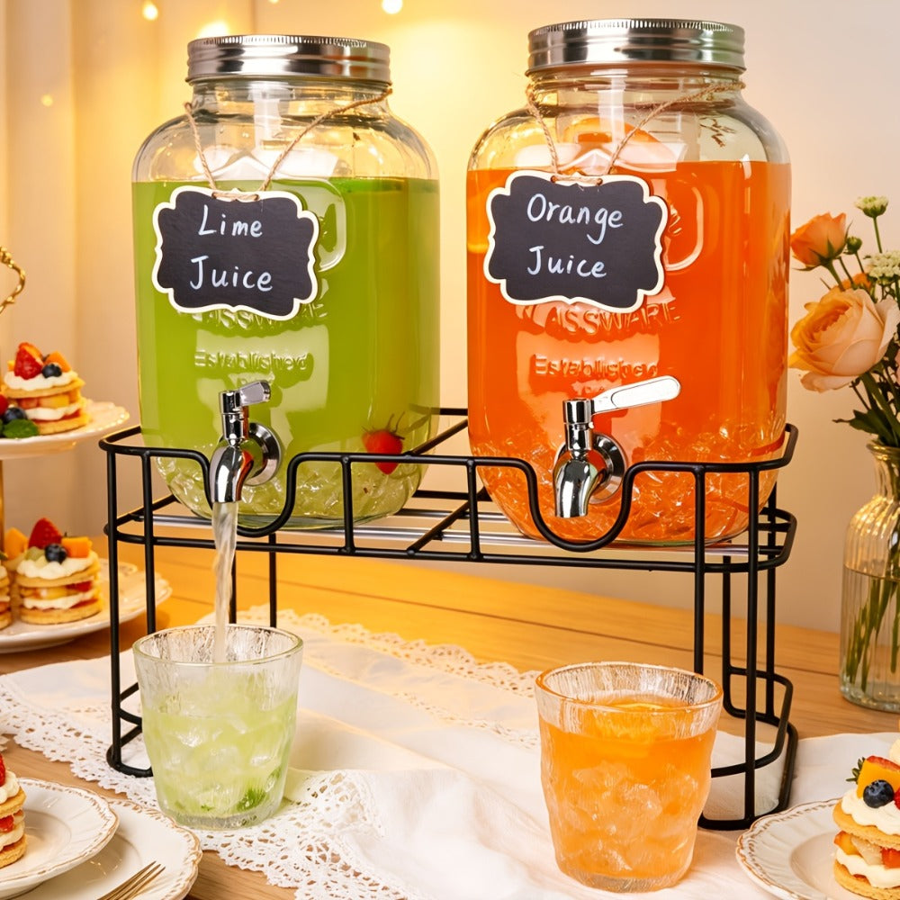 Glass Drink Dispenser with Fruit Infuser, Ice Cylinder & Stainless Steel Spigot ¨C 1 Gallon Beverage Dispenser with Stand for Parties, Weddings, BBQ & Lemonade