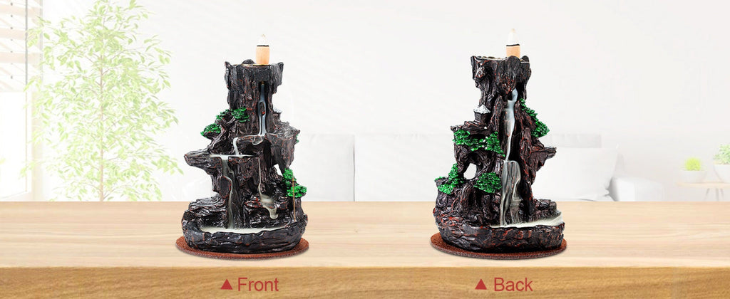 Backflow Incense Burner Waterfall Smoke Effect 2-Side Incense Holder with 120 Backflow Cones 30 Incense Sticks Aromatherapy Ornament for Home Decor Meditation Yoga Relaxation Stress Relief