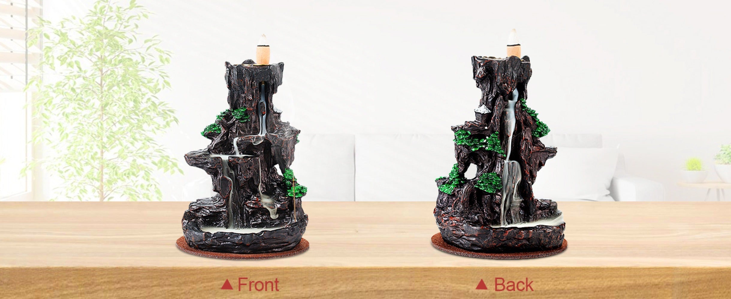 Backflow Incense Burner Waterfall Smoke Effect 2-Side Incense Holder with 120 Backflow Cones 30 Incense Sticks Aromatherapy Ornament for Home Decor Meditation Yoga Relaxation Stress Relief