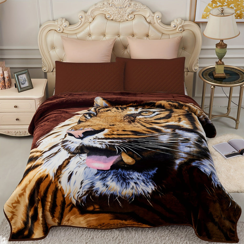 Reversible Plush Blanket 2-Ply 520GSM Milk Velvet - Soft Warm Queen King Size Blanket with Vibrant Animal & Floral Designs, All-Season Bed Couch Throw
