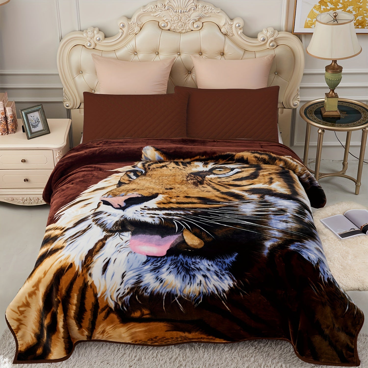 Reversible Plush Blanket 2-Ply 520GSM Milk Velvet - Soft Warm Queen King Size Blanket with Vibrant Animal & Floral Designs, All-Season Bed Couch Throw