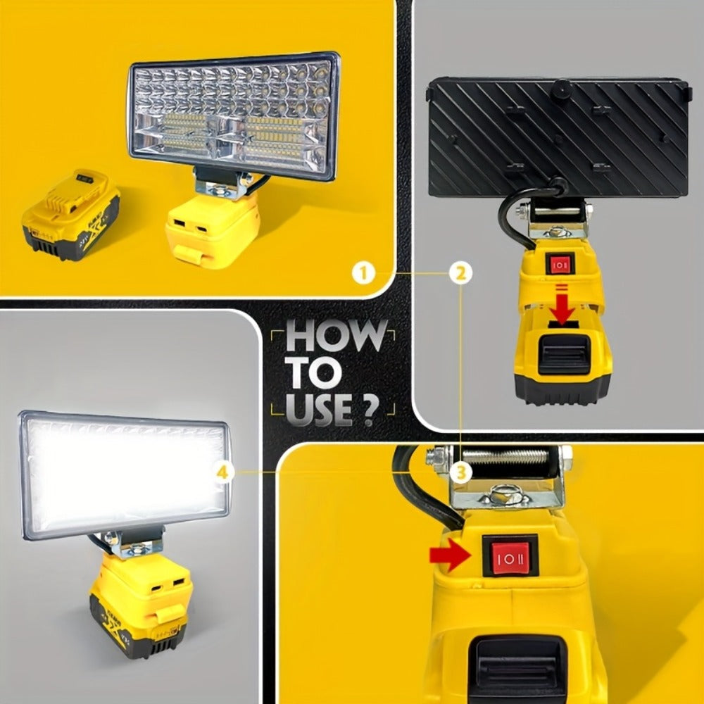 LED Work Light Compatible with DeWalt 20V Battery - 18W/84W Adjustable Floodlight, 4/8 Inch Portable Jobsite Light with USB & Type-C Ports, Angle Adjustable for Camping Automotive Repair Worksite