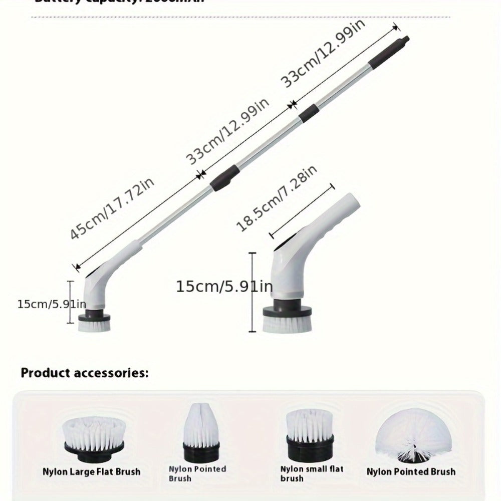 Electric Spin Scrubber with 9 Interchangeable Brush Heads 5 Speed Settings & 3 Extendable Handles - Power Scrubber for Bathroom Kitchen Tile Floor Carpet, Cordless Rotary Cleaning Brush Green White