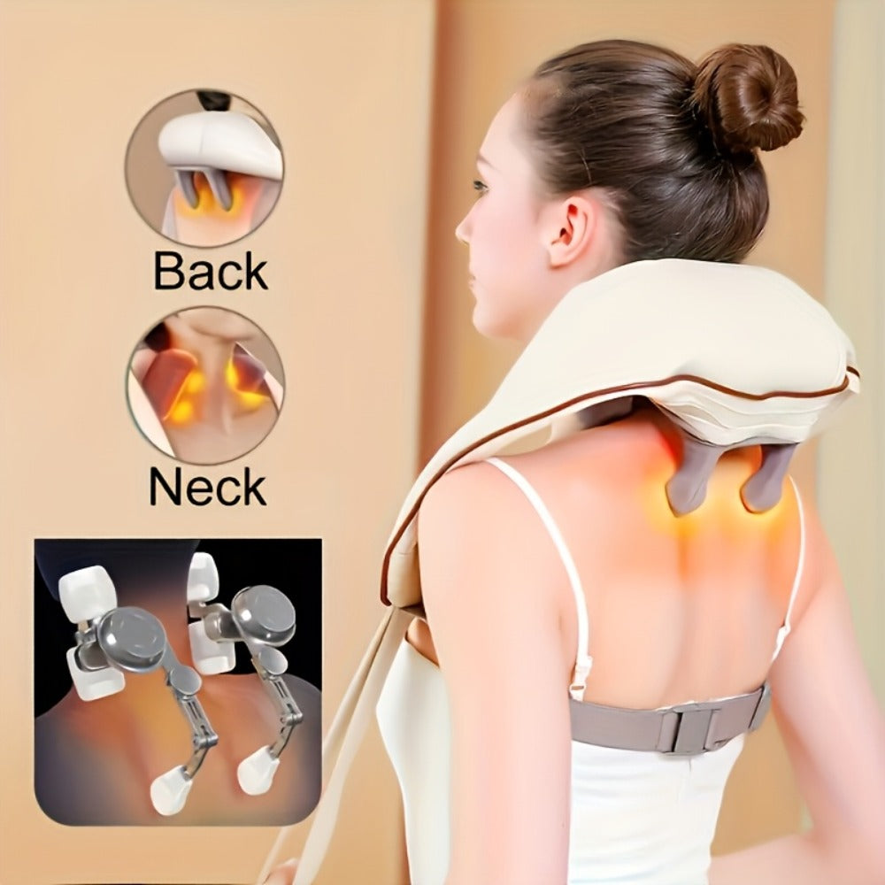 Neck Massager Shiatsu with Heat ¨C 6-Node Deep Kneading Wireless Massager for Neck, Shoulders & Trapezius Muscles | Hands-Free Electric Neck & Shoulder Massager with Heating Function