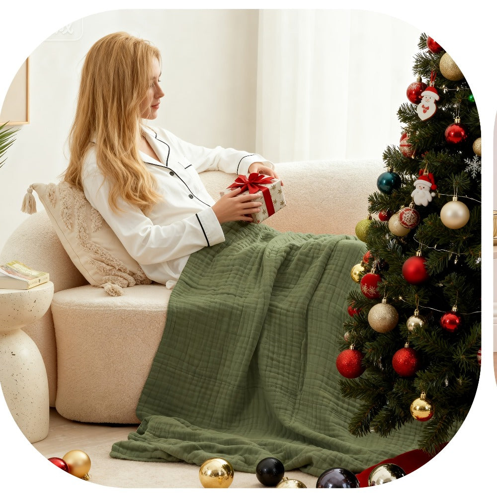 6-Layer Gauze Blanket 100% Muslin ¨C Lightweight Breathable Cotton Throw for Couch & Bed, All Season Adult Blanket, 4 Colors