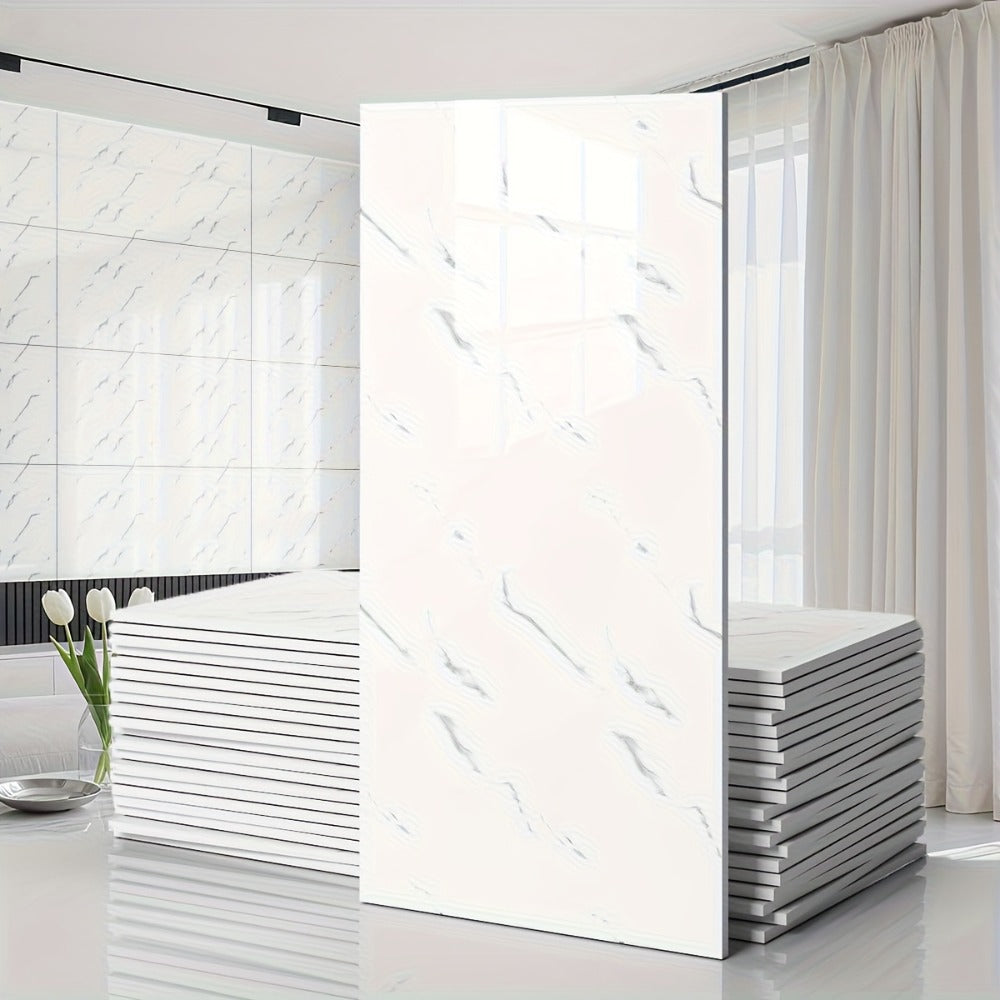 Marble Pattern Wall Stickers Vinyl Decals Oversized Glam Style Self Adhesive High Gloss Removable Wallpaper for Kitchen Bathroom Living Room Office Home Decor 20 40 Pieces Multiple Colors