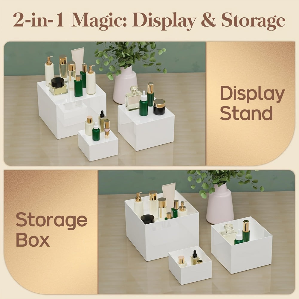 Acrylic Buffet Risers 6pcs Display Stand Set 8 Sizes 3¡±-10¡±, Cube Box Riser Shelf for Party Catering Dessert Table, Food Display Stand for Collectibles Cupcakes Jewelry, White or Clear
