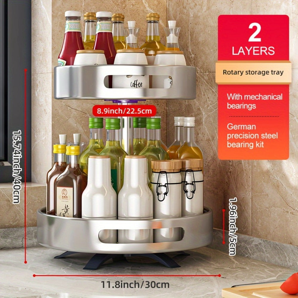Rotating Spice Rack Double Layer Stainless Steel Countertop Corner Seasoning Storage Organizer for Kitchen Pantry Cabinet Green Silver White Black