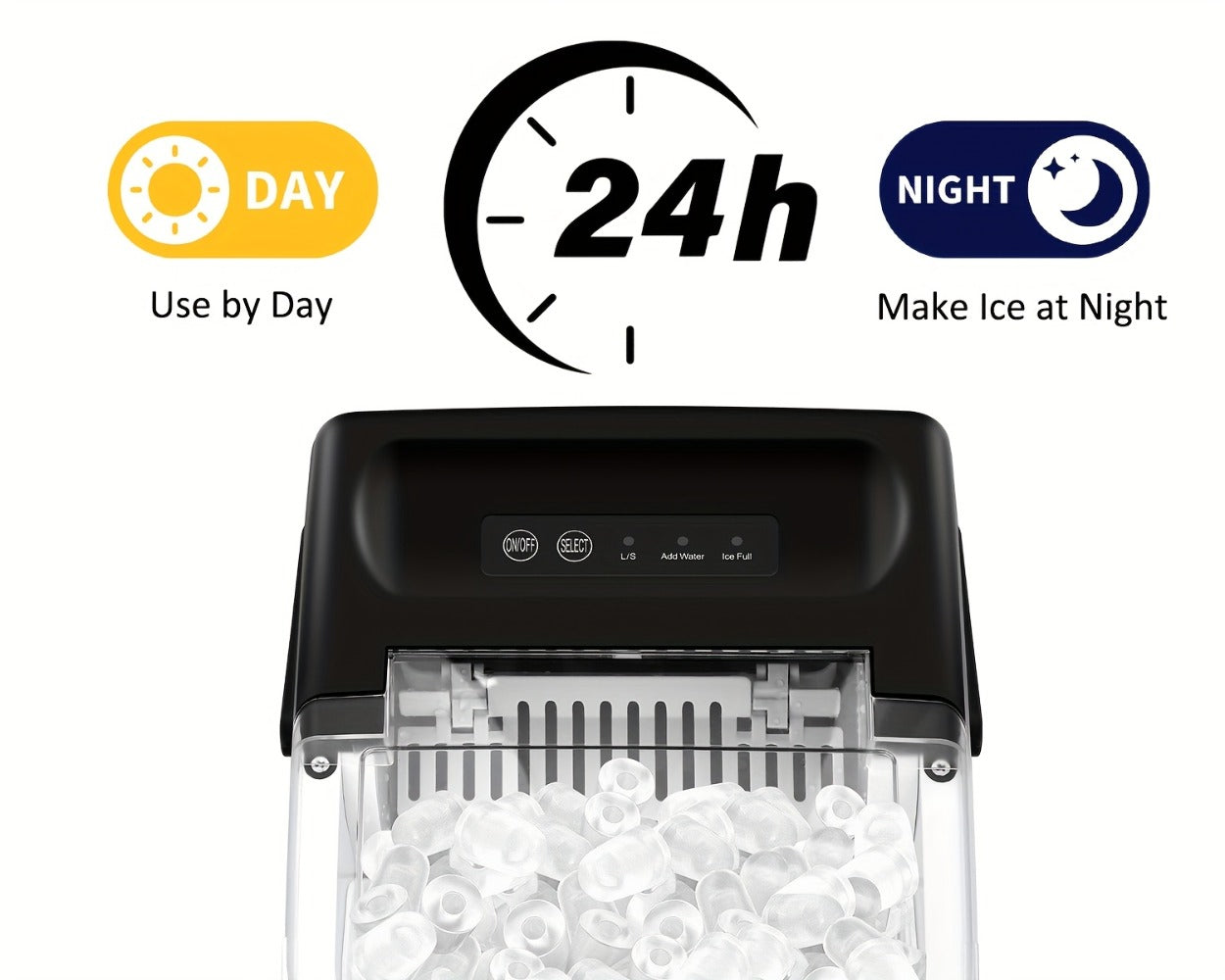 Ice Maker with Basket & Scoop ¨C 26 Lbs/Day Countertop Bullet Ice Machine, 9 Cubes in 6 Mins, Self-Cleaning, 5 Colors Pink White Green Silver Black, for Home, Kitchen, Office, Bar, RV & Camping