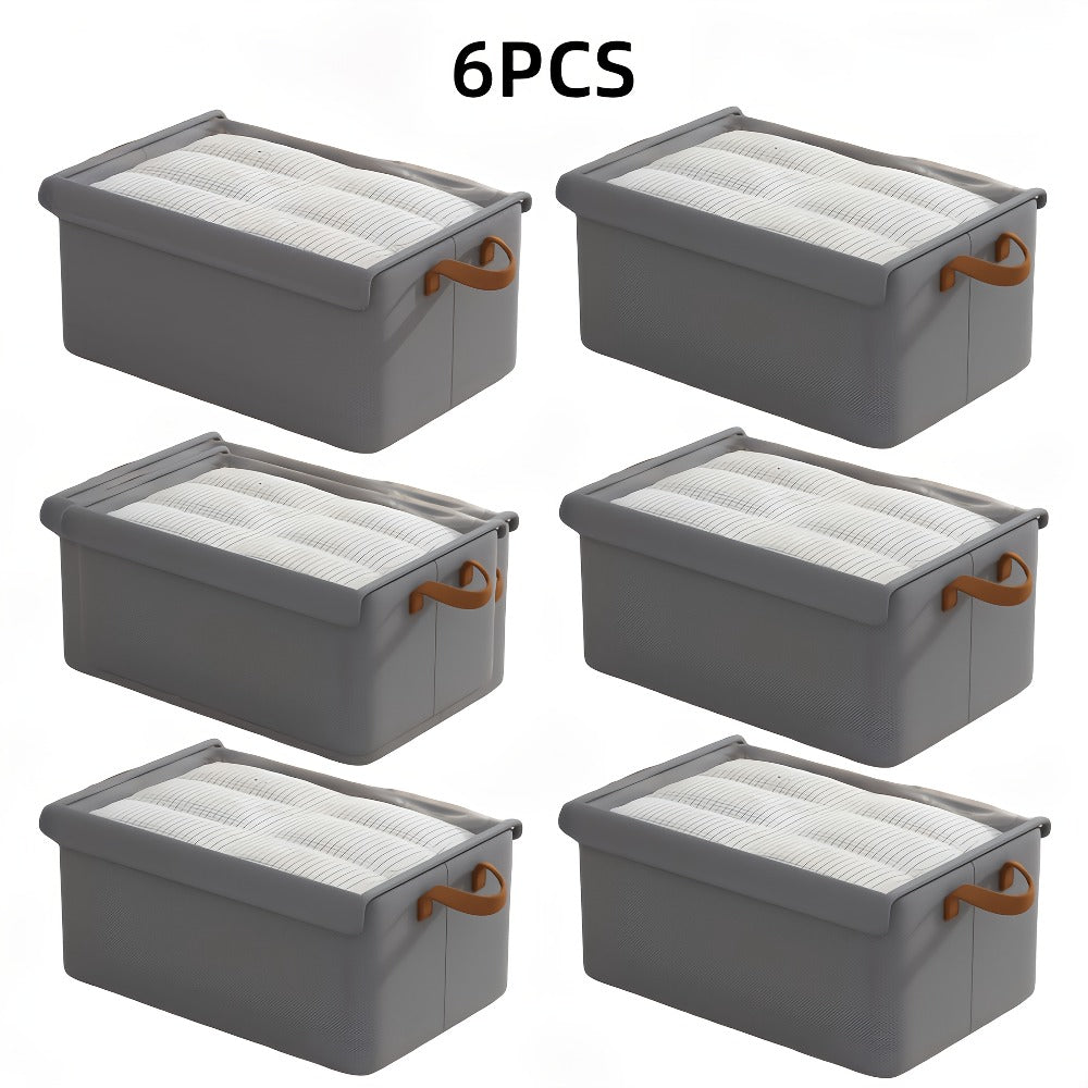 Foldable Storage Boxes with Clear Lids & Handles Large Collapsible Organizer Bins for Clothes, Blankets & Bedding ¨C Bedroom, Wardrobe & Under Bed Storage, 4 or 6 Pack