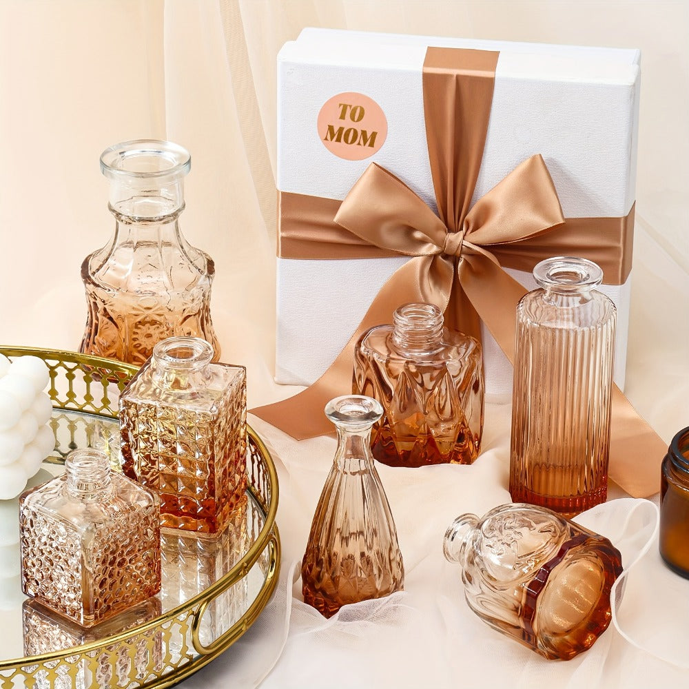 Amber Glass Bud Vase Set of 36 Small Vases for Flowers Mini Flower Vases in Bulk for Rustic Wedding Centerpieces Vintage Home Table Decor Halloween Christmas Multiple Sizes