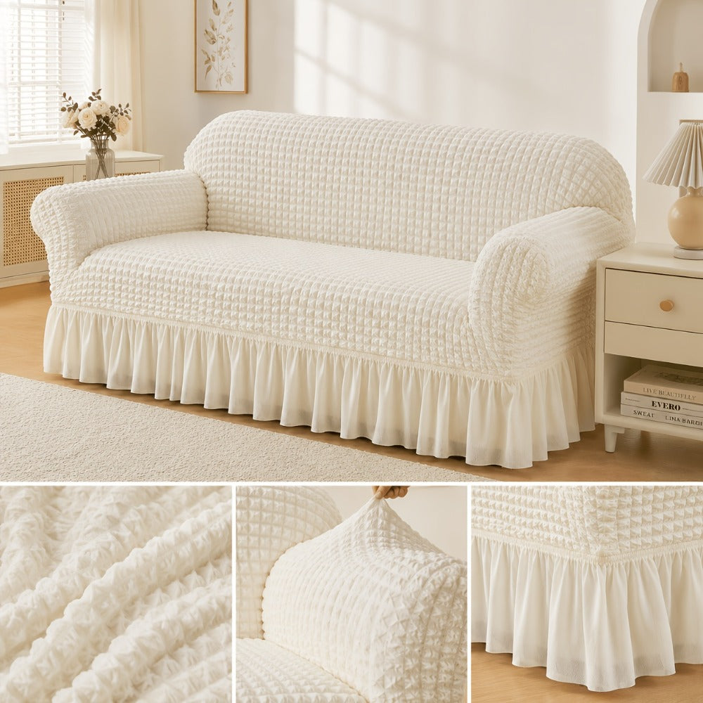 Seersucker Sofa Slipcover Elastic Band Closure Pet-Friendly All-Purpose Sofa Cover for Living Room Home Decor Protection ¡ª Single 2 4 Seater Multiple Colors