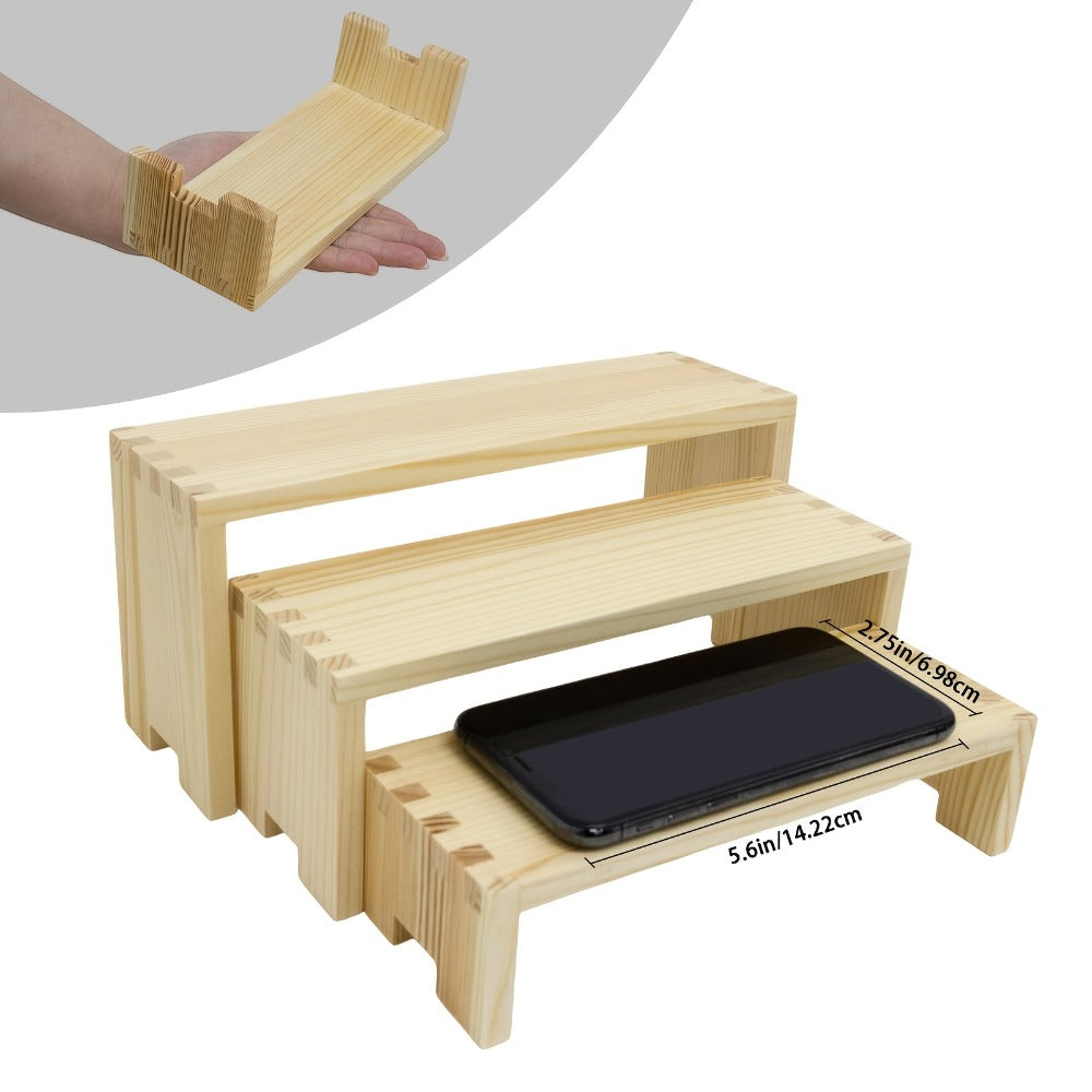 3-Tier Wooden Display Shelf ¨C Modern Tabletop Storage Rack for Plants, Books, Collectibles & Home Decor Organization, Space-Saving Desktop Organizer