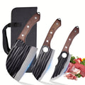 Viking Hand-Forged Butcher Knife Set ¨C High Carbon Steel Meat Cleaver, Boning & Carving Knife, Vegetable Knife for BBQ & Camping, with Carrying Case