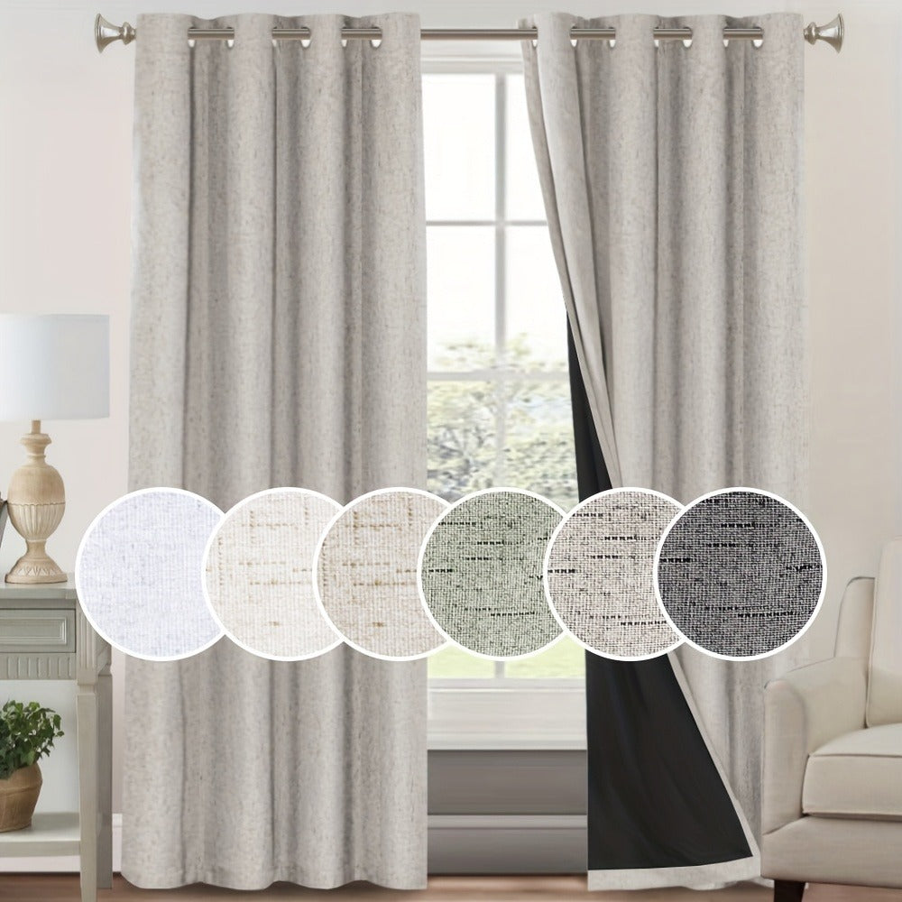 Blackout Curtains 2 Panels 100% Blackout Linen Textured Thermal Insulated Grommet Window Drapes Noise Reducing for Bedroom Living Room Hall - Full Light Blocking Room Darkening Curtains