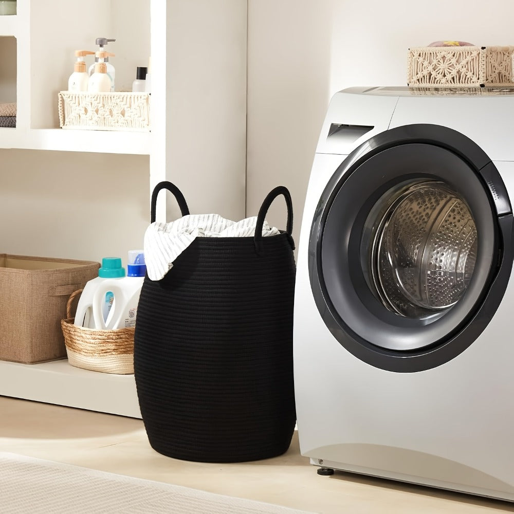 Laundry Hamper Basket Large Bohemian Foldable Clothes Hamper with Extended Handle - Fabric Oval Storage Bin for Bedroom Dorm Hotel, Space-Saving Tall Cloth Basket 22 Inch, Collapsible Laundry Basket
