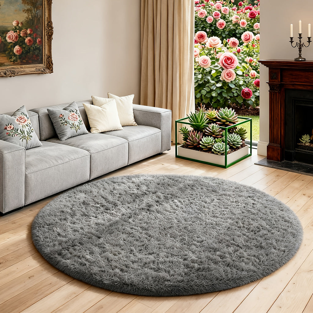 Round Area Rug Soft Shaggy Plush Circle Rug Non-Slip Indoor Floor Mat for Living Room Bedroom Dorm Tie Dye Rainbow Multi-Color Multi-Size
