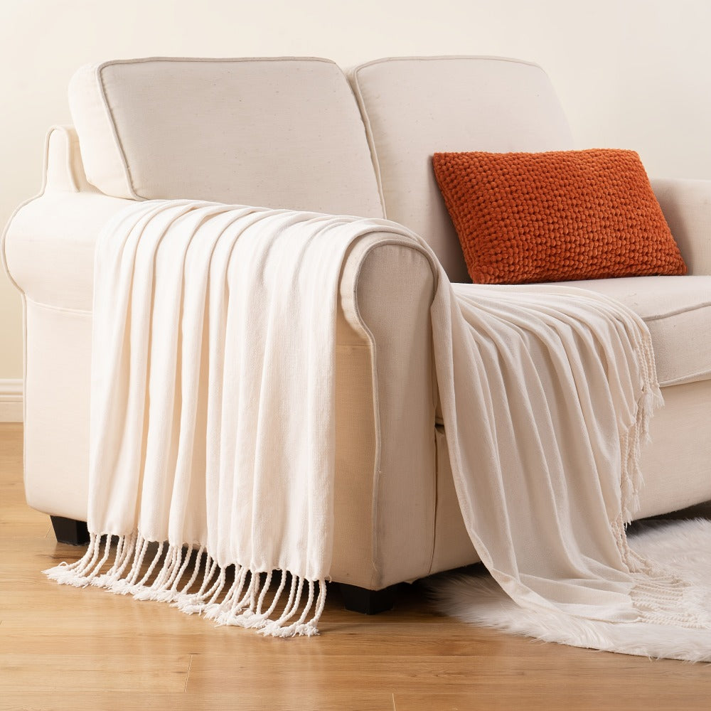 Chenille Fringe Throw Blanket ¨C 180-200gsm Velvety Soft Decorative Throw for Sofa & Couch, Home Decor, 50¡±¡Á60¡±, 17 Colors