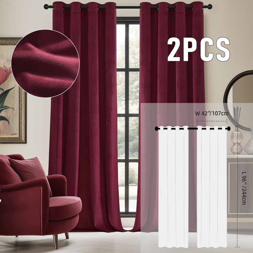 Velvet Room Darkening Curtains 2 Panels | Grommet Top Thermal Insulated Soundproof Blackout Curtains for Living Room Bedroom, Soft Solid Color Vintage Window Drapes