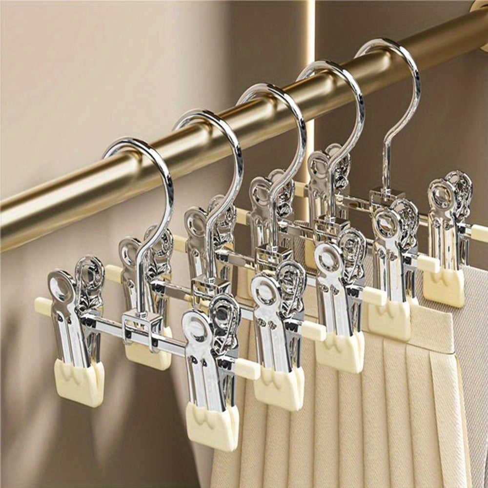 Stainless Steel Clothes Hangers 10 Pack Non-Slip Non-Marking Retractable Metal Hangers with Sock Hook Space Saving Closet Organizer for Wardrobe Drying Laundry