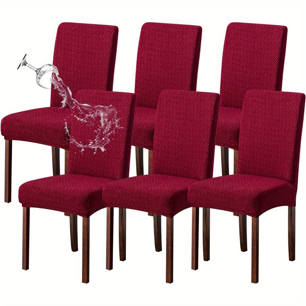 Dining Chair Covers Set of 4 6 Waterproof Stretch Parson Chair Slipcovers - Polar Fleece Jacquard Elastic Band Fit Kitchen Dining Room Chair Protector, 7 Colors, Beige Black Khaki Burgundy Gray