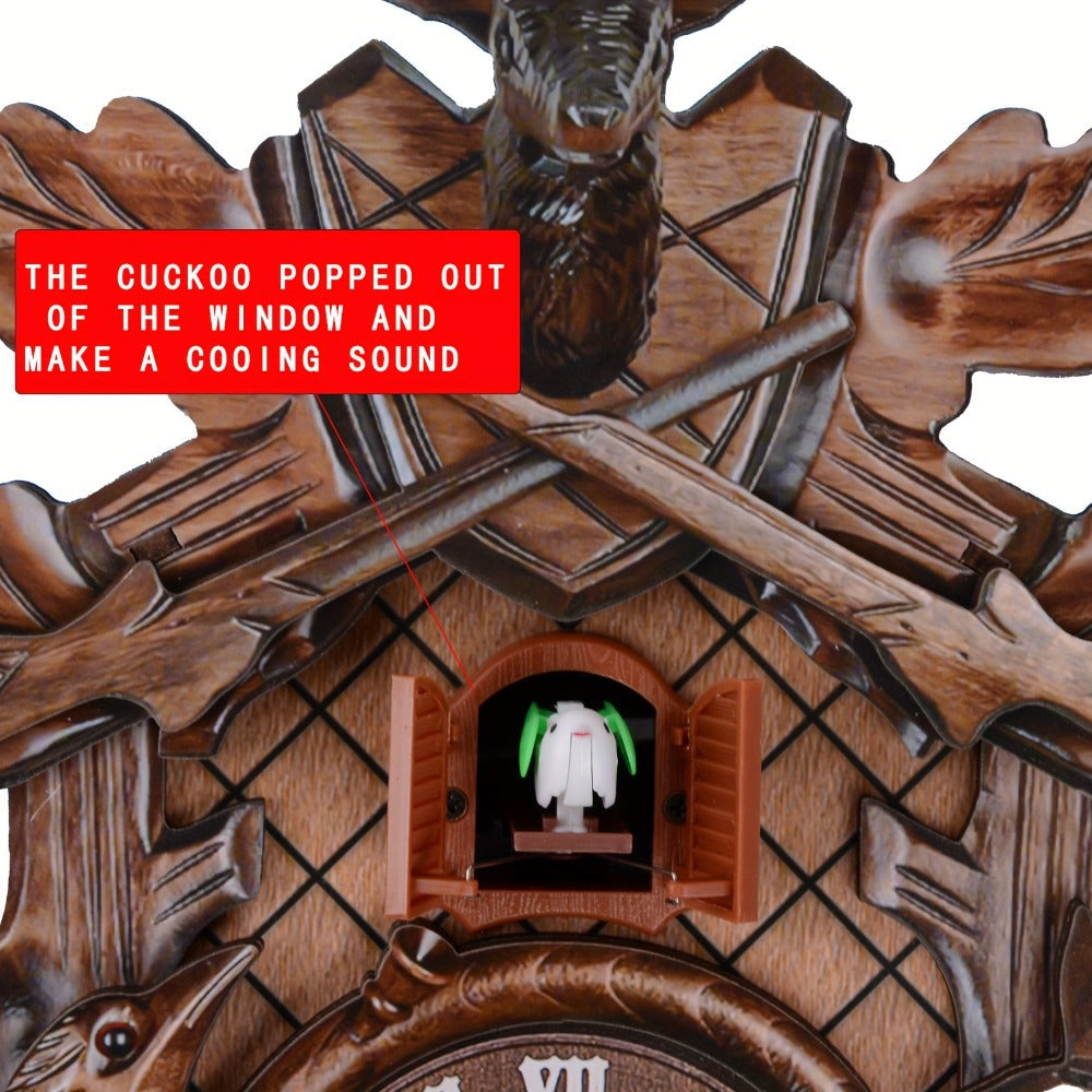 European Cuckoo Wall Clock Battery Operated - Fine Carved Handmade Wooden Clock with Hourly Cuckoo Sound 7AM-9PM, Vintage Home Decor Gift