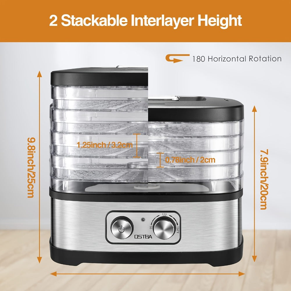 Food Dehydrator Machine 5-Tray with Adjustable Temperature Control and 72-Hour Timer - Electric Food Dryer for Jerky Fruit Herbs Dog Treats Snacks, 240W LED Display Dehydrator with Recipe Book Included