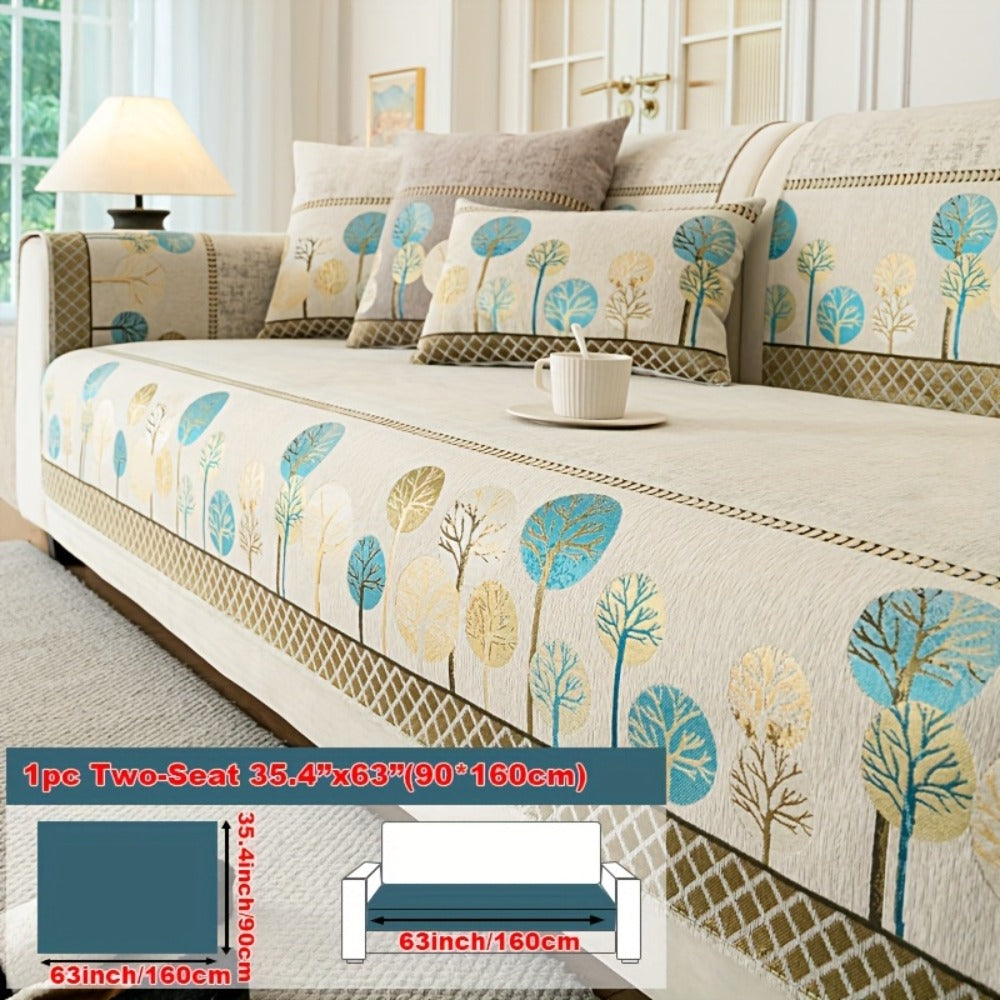 Sofa Couch Cover Light Luxury Geometric Embroidery 1pc - Knit Anti-Slip Four Seasons Universal Pet Friendly Furniture Protection Slipcover | Grey Blue White | Single 2-Seat Living Room Bedroom Office